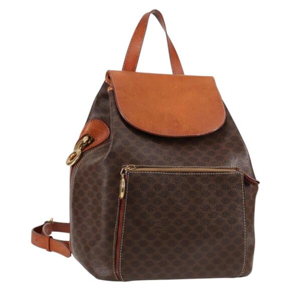 CELINE Macadam Canvas Backpack Pvc Leather Brown Gold - Picture 1 of 13